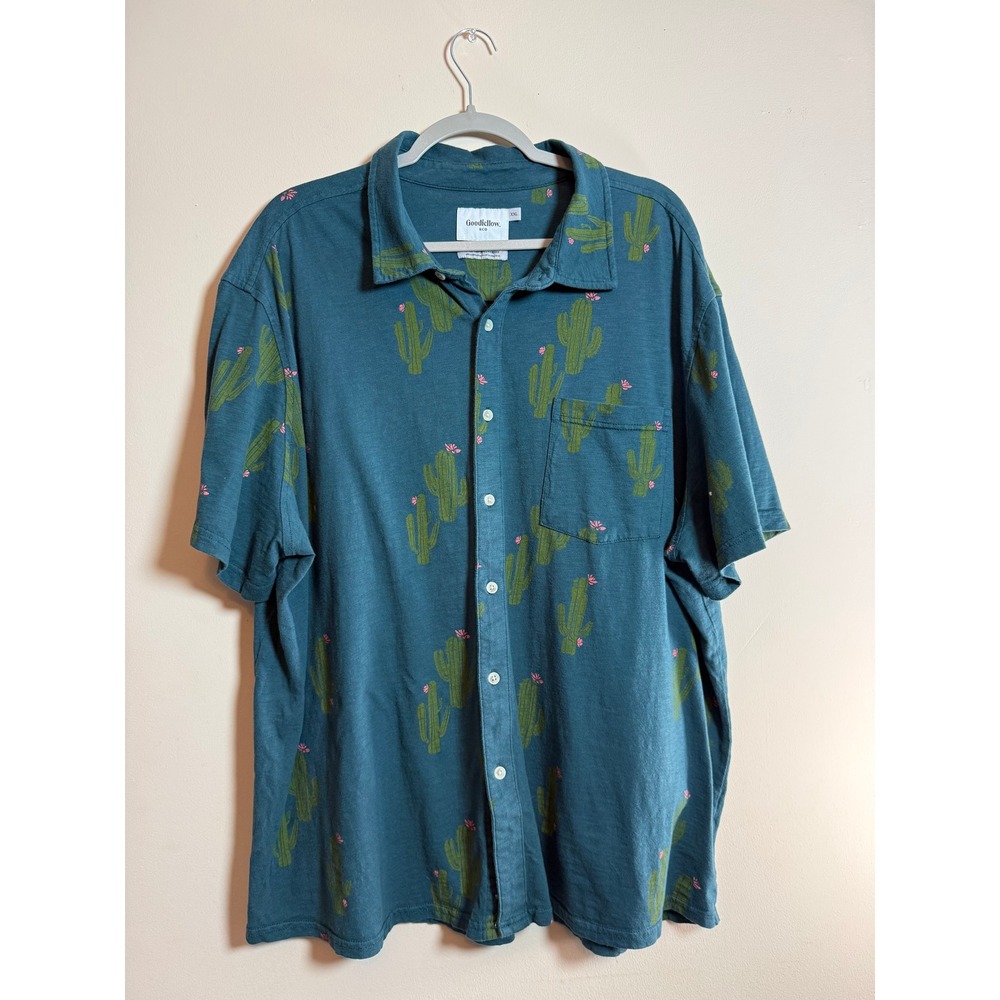Goodfellow & Co Mens XXL Cactus Print Button Down Shirt Green Short Sleeve